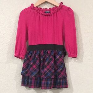 Chaps Toddler Baby Girl Sz 24M Long Sleeve Plaid Dress Belt Tie Academia 90s Y2K